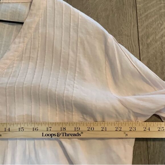 CYNTHIA ROWLEY Crochet Trimmed Sleeve Hem Linen Button Up Women 1X Petal Pink. - Picture 12 of 14